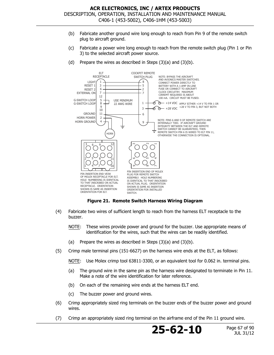 Figure 21. remote switch harness wiring diagram, E "figure 21. remote switch harness wiring diagram | ACR&Artex C406-1 User Manual | Page 67 / 90