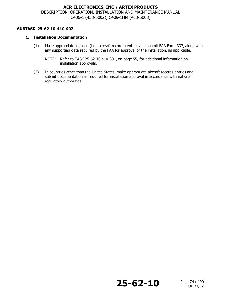 C. installation documentation | ACR&Artex C406-1 User Manual | Page 74 / 90