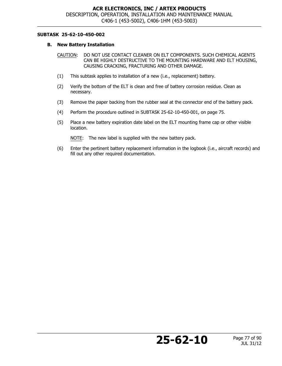 B. new battery installation | ACR&Artex C406-1 User Manual | Page 77 / 90