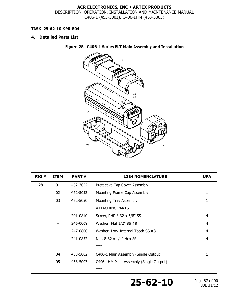 Detailed parts list | ACR&Artex C406-1 User Manual | Page 87 / 90