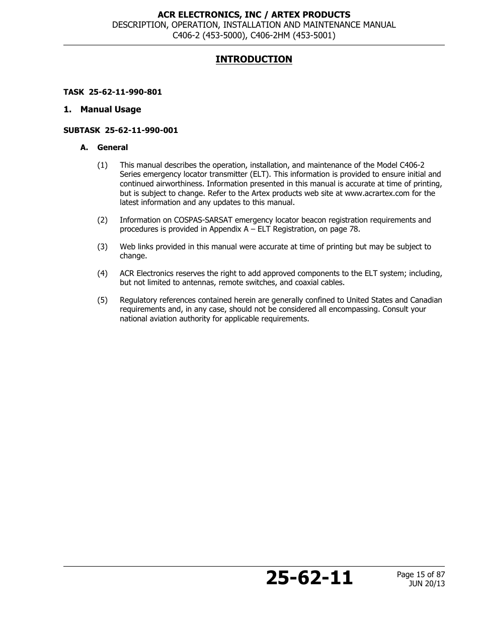 Introduction, Manual usage, A. general | ACR&Artex C406-2 HM User Manual | Page 15 / 87