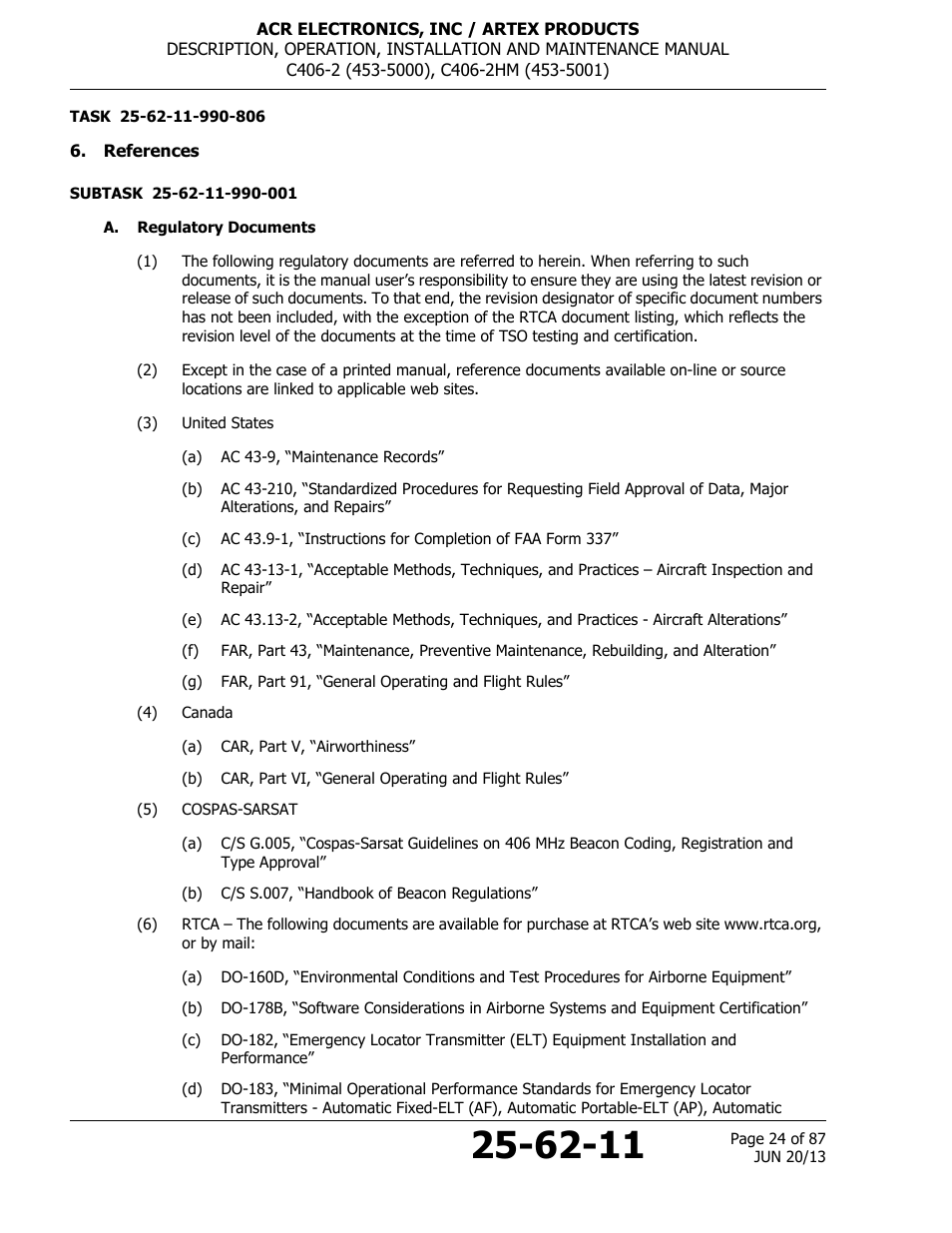 References, A. regulatory documents | ACR&Artex C406-2 HM User Manual | Page 24 / 87