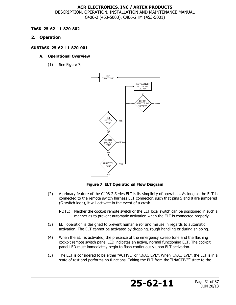 Operation, A. operational overview, Figure 7 elt operational flow diagram | ACR&Artex C406-2 HM User Manual | Page 31 / 87