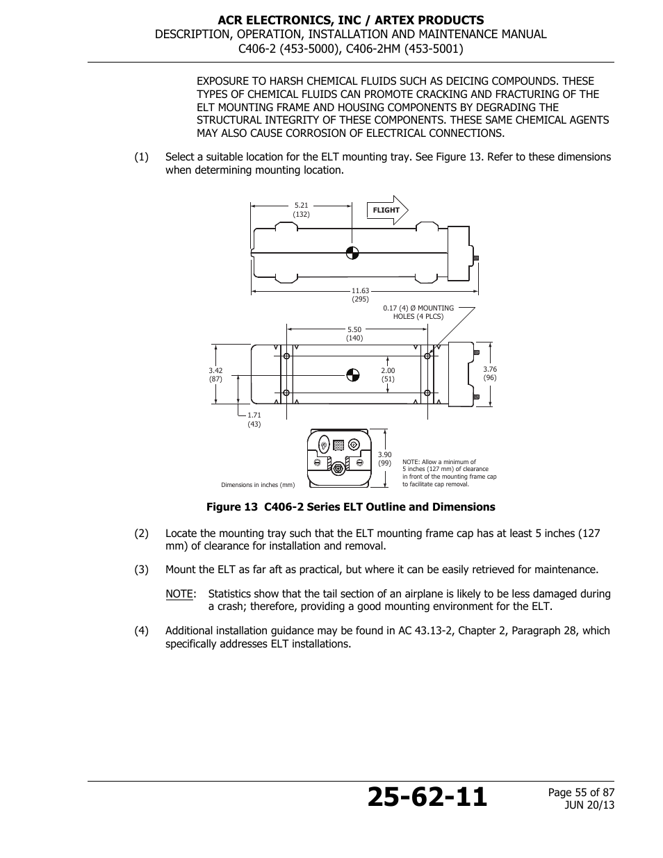 Figure 13 c406-2 series elt outline and dimensions | ACR&Artex C406-2 HM User Manual | Page 55 / 87