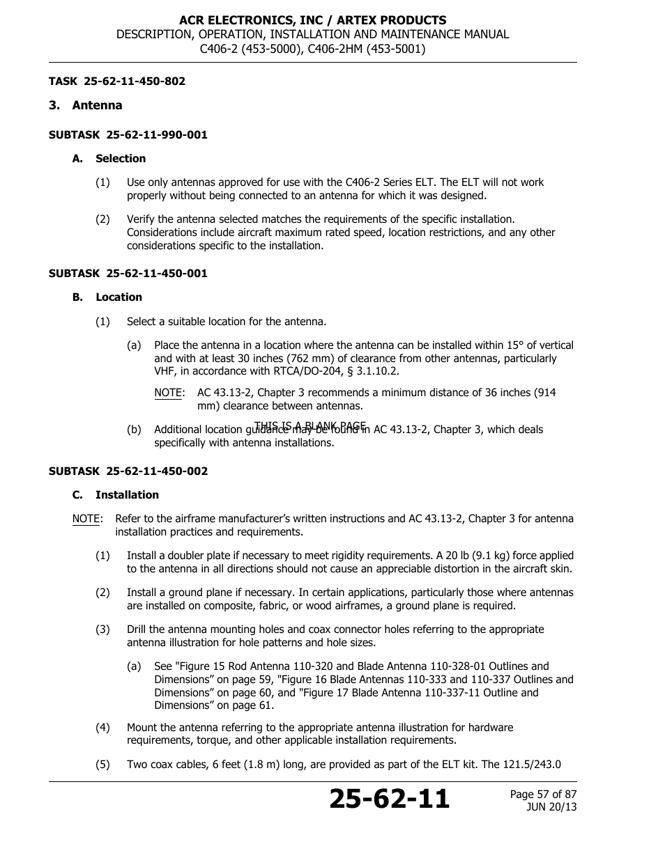 Antenna, A. selection, B. location | C. installation | ACR&Artex C406-2 HM User Manual | Page 57 / 87