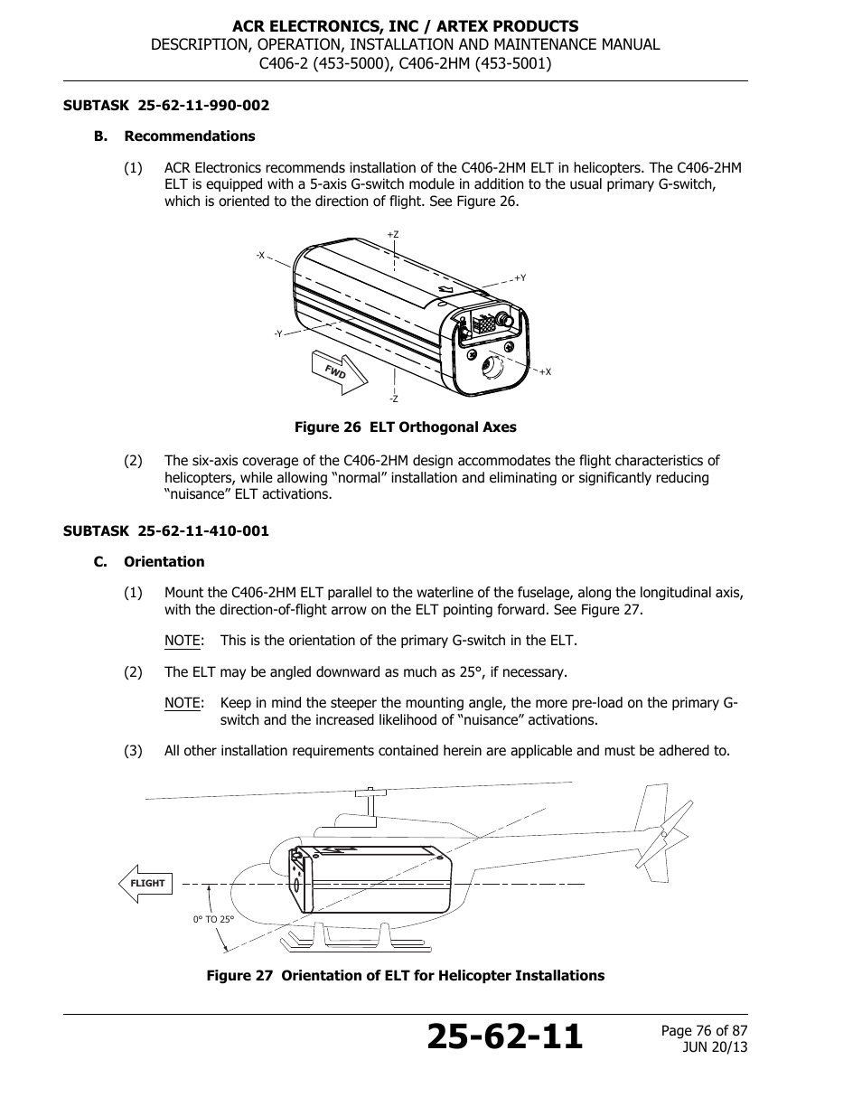 B. recommendations, Figure 26 elt orthogonal axes, C. orientation | ACR&Artex C406-2 HM User Manual | Page 76 / 87