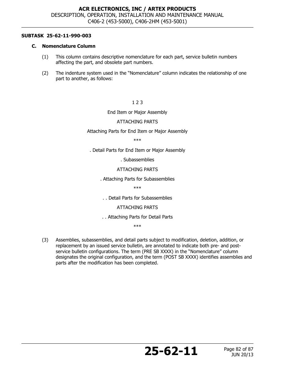 C. nomenclature column | ACR&Artex C406-2 HM User Manual | Page 82 / 87