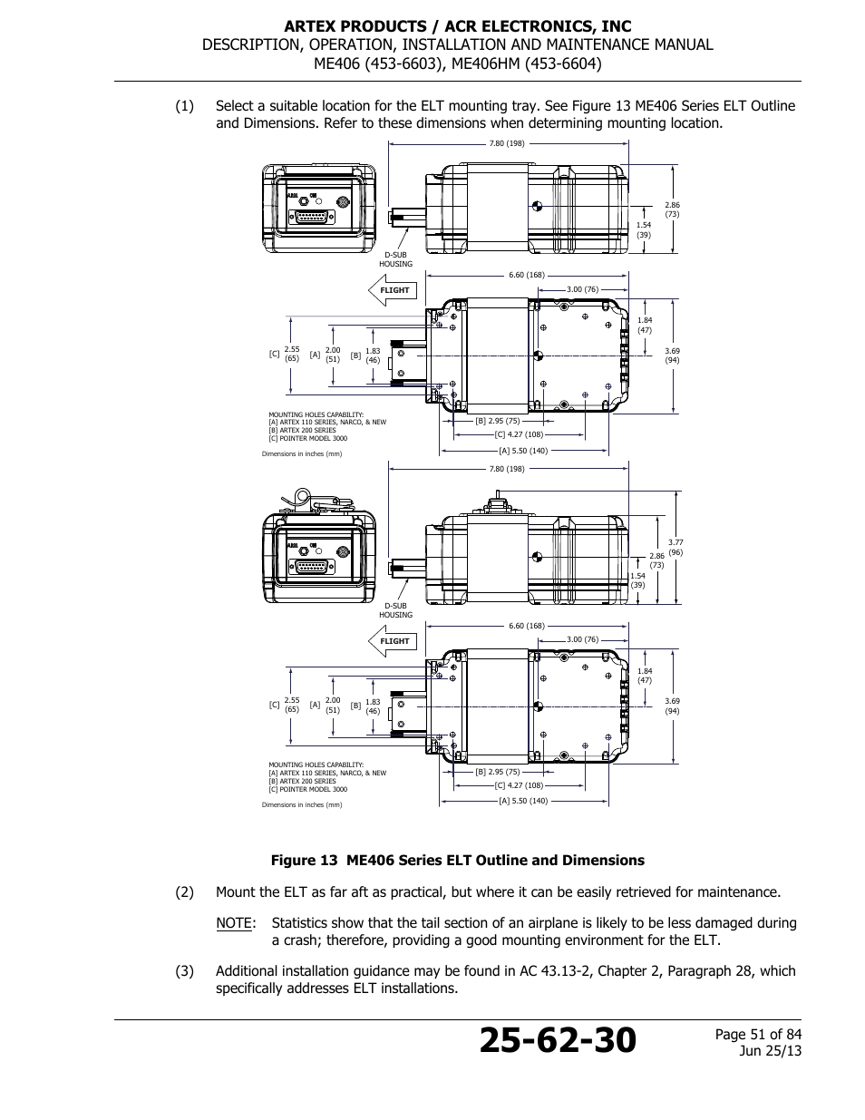 Figure 13 me406 series elt outline and dimensions | ACR&Artex ME406 HM User Manual | Page 51 / 84