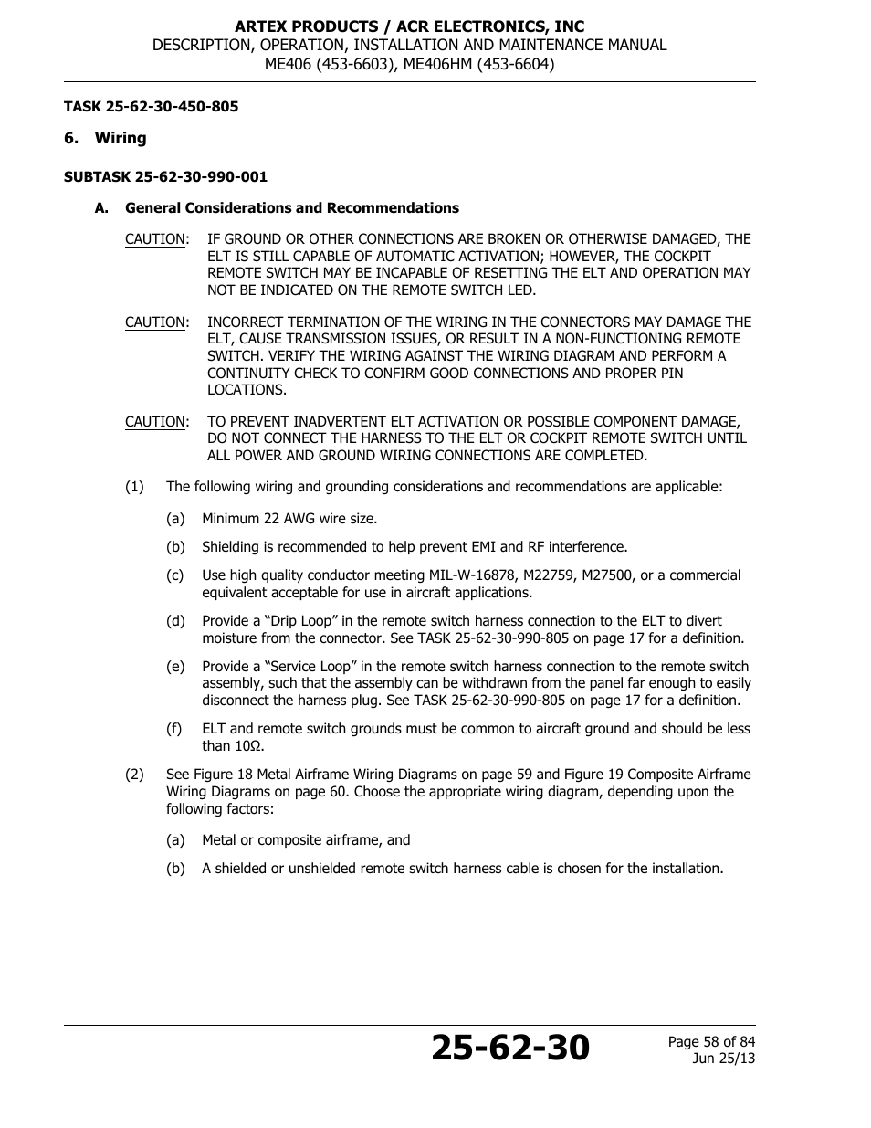 Wiring, A. general considerations and recommendations | ACR&Artex ME406 HM User Manual | Page 58 / 84