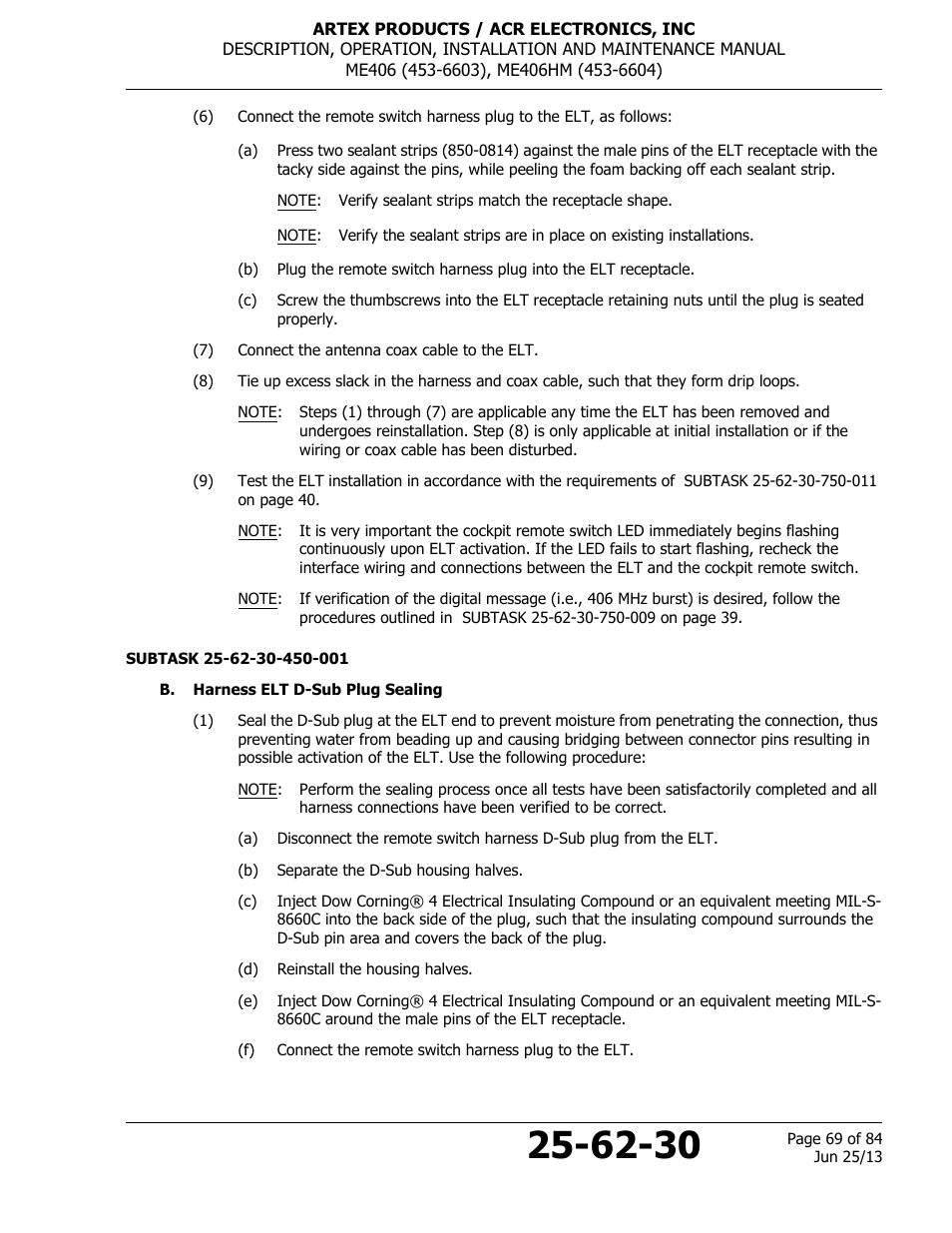 B. harness elt d-sub plug sealing | ACR&Artex ME406 HM User Manual | Page 69 / 84