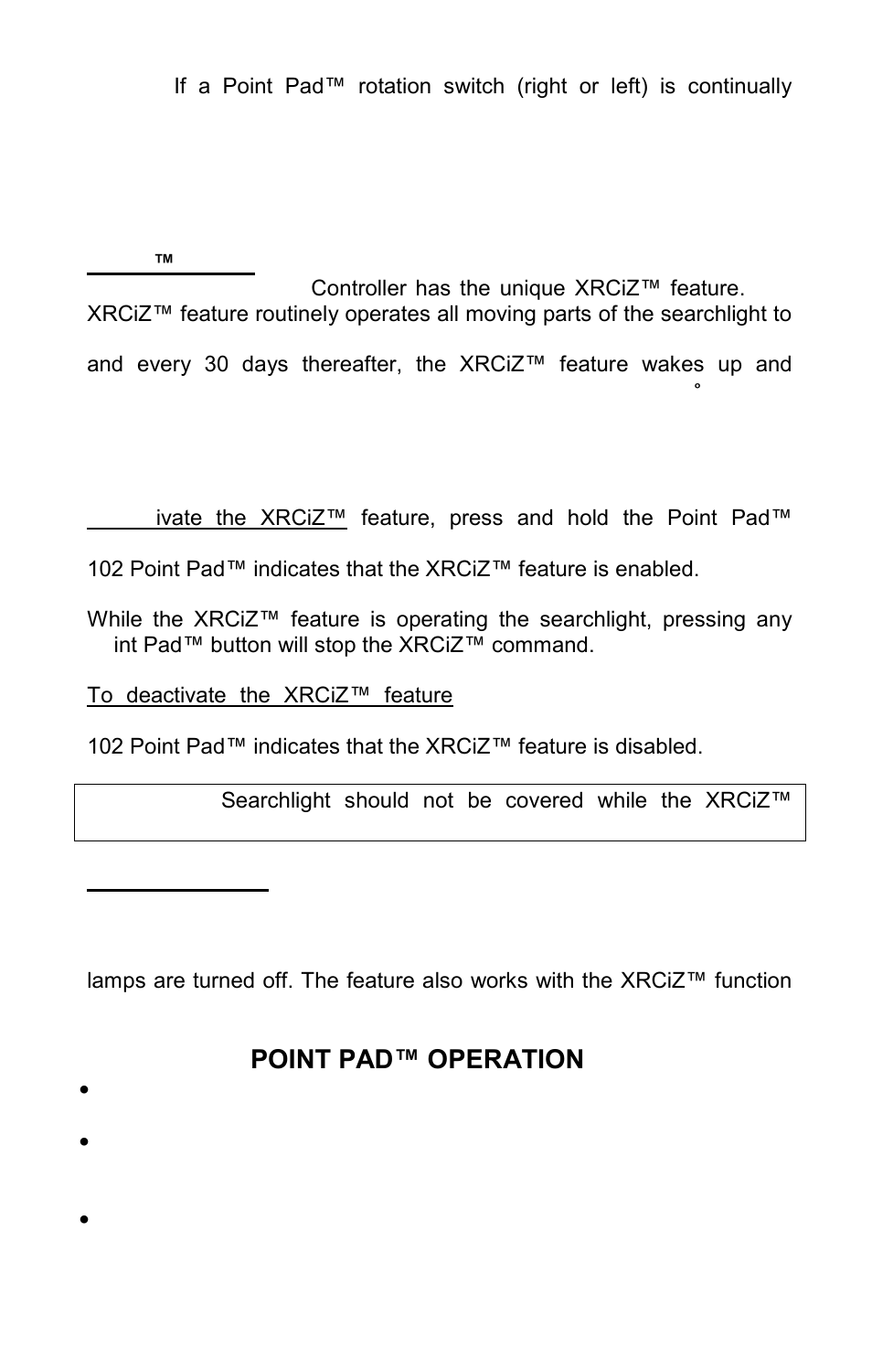 Section 6 - point pad™ operation | ACR&Artex RCL-300A User Manual | Page 10 / 16