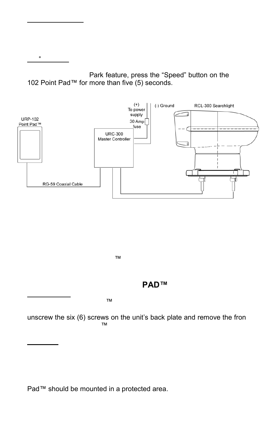 Section 3 - remote control system, Section 4 - urp-102 point pad | ACR&Artex RCL-300A User Manual | Page 6 / 16