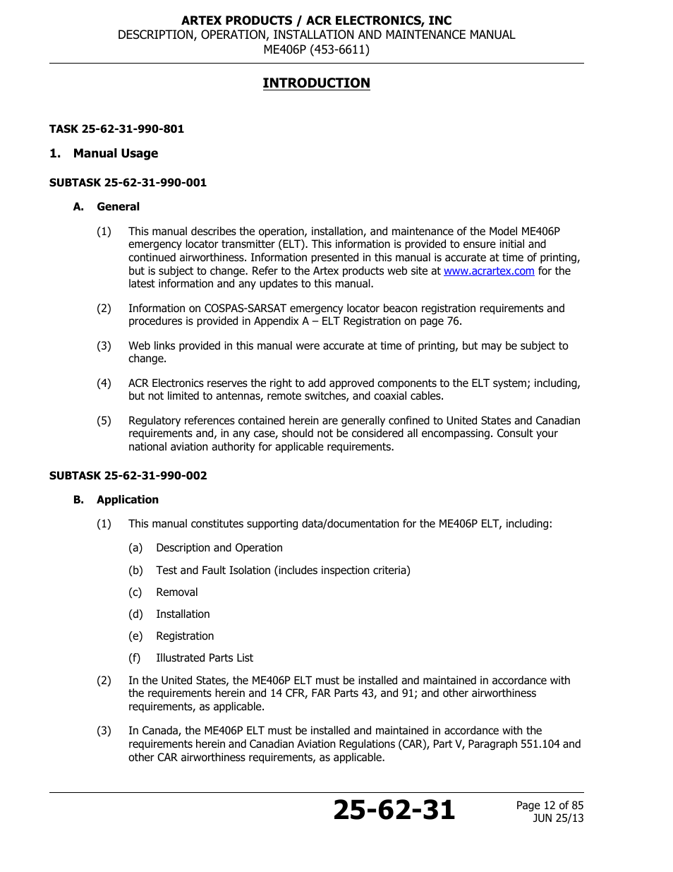 Introduction, Manual usage, A. general | B. application | ACR&Artex ME406 Portable ELT User Manual | Page 12 / 85