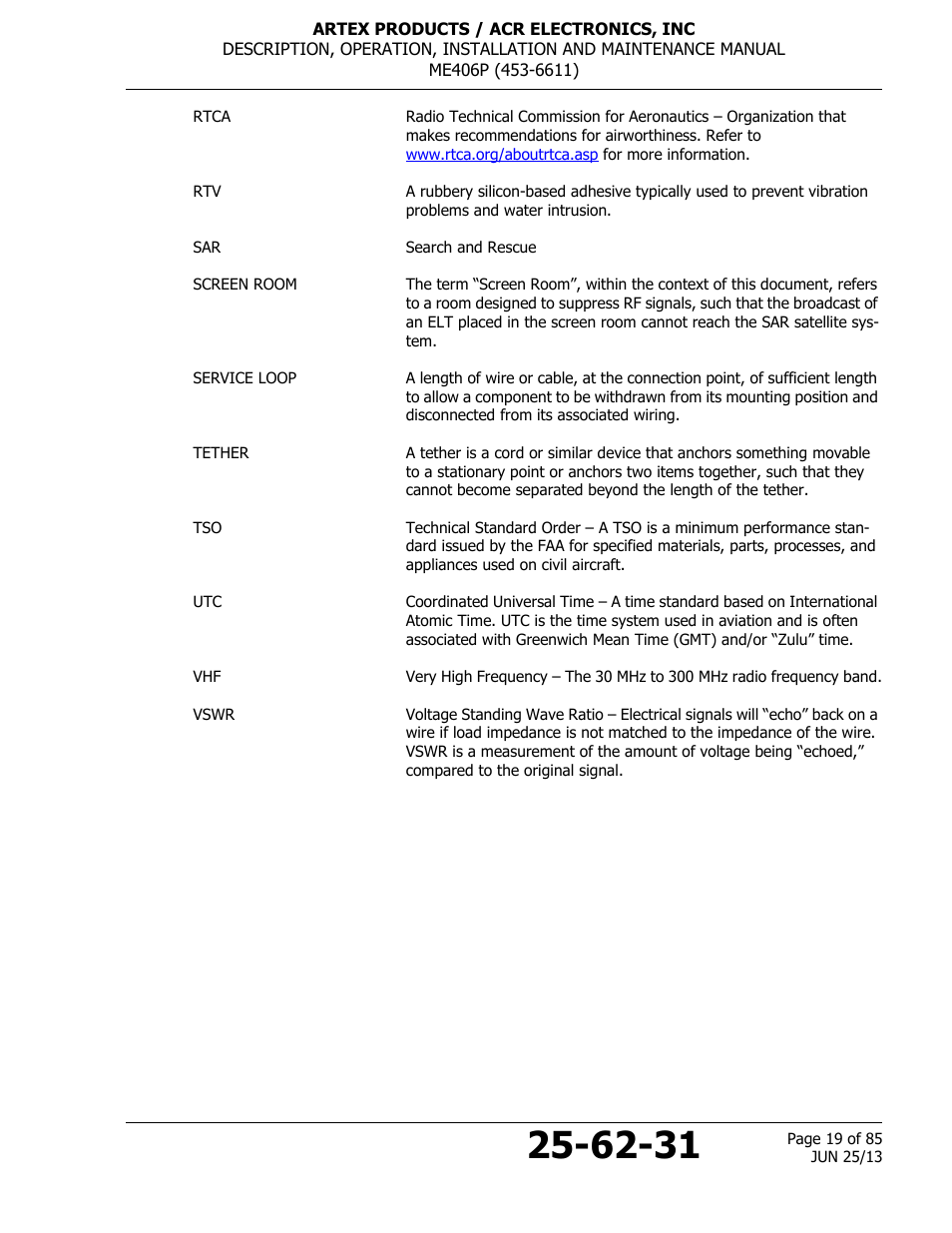 ACR&Artex ME406 Portable ELT User Manual | Page 19 / 85