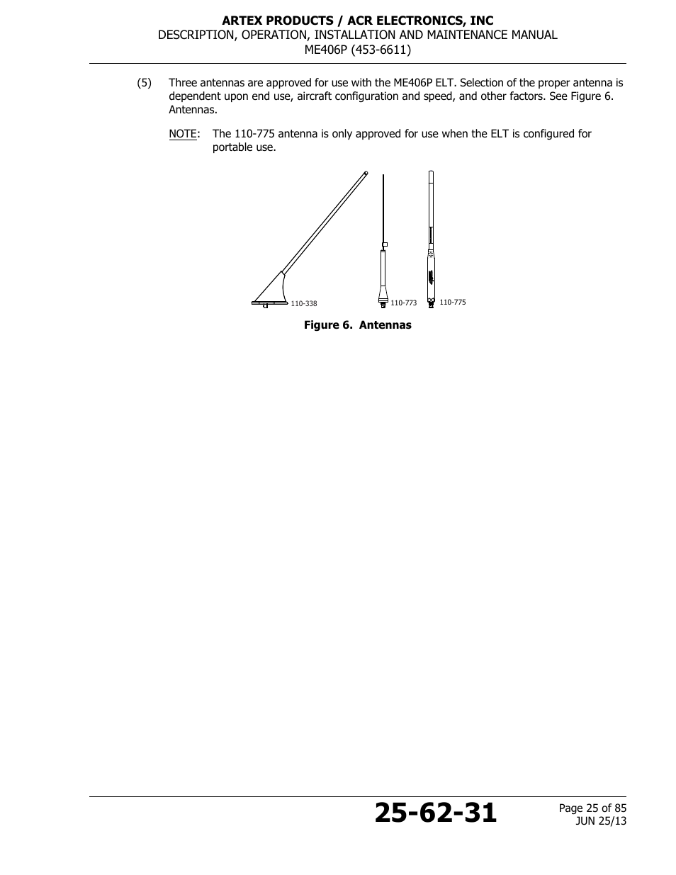 Figure 6. antennas, Figure 6, Antennas | ACR&Artex ME406 Portable ELT User Manual | Page 25 / 85