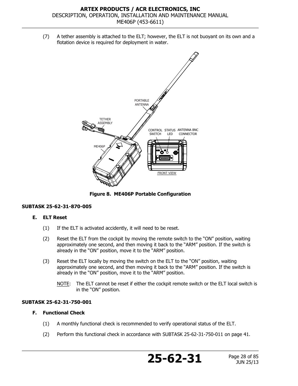 Figure 8. me406p portable configuration, E. elt reset, F. functional check | Figure 8, Me406p portable configuration | ACR&Artex ME406 Portable ELT User Manual | Page 28 / 85