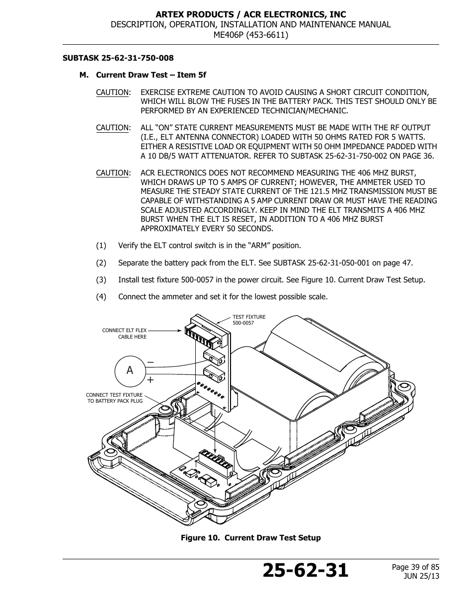 M. current draw test – item 5f, Figure 10. current draw test setup | ACR&Artex ME406 Portable ELT User Manual | Page 39 / 85