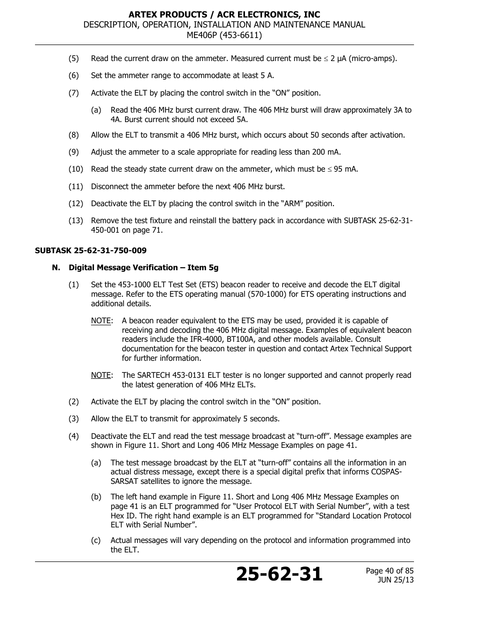 N. digital message verification – item 5g | ACR&Artex ME406 Portable ELT User Manual | Page 40 / 85