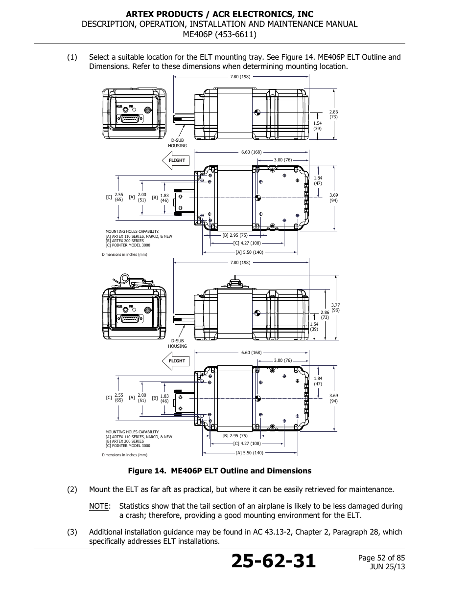 Figure 14. me406p elt outline and dimensions | ACR&Artex ME406 Portable ELT User Manual | Page 52 / 85