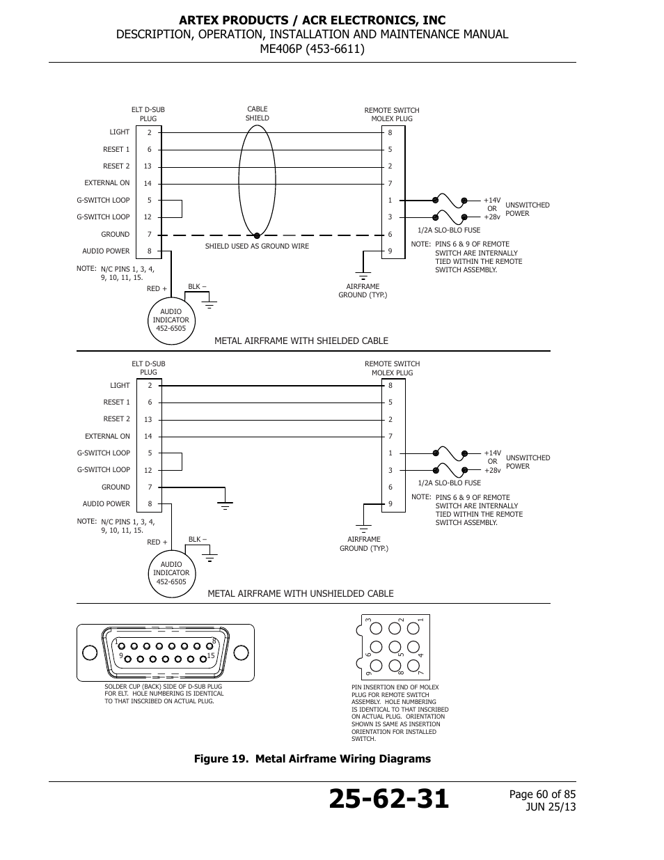 Figure 19. metal airframe wiring diagrams | ACR&Artex ME406 Portable ELT User Manual | Page 60 / 85