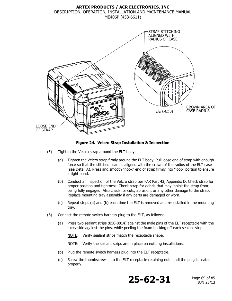 Figure 24. velcro strap installation & inspection | ACR&Artex ME406 Portable ELT User Manual | Page 69 / 85