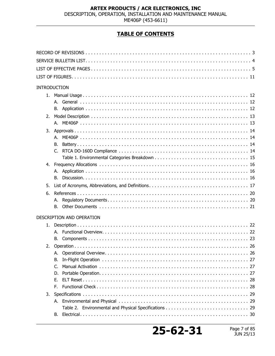 ACR&Artex ME406 Portable ELT User Manual | Page 7 / 85