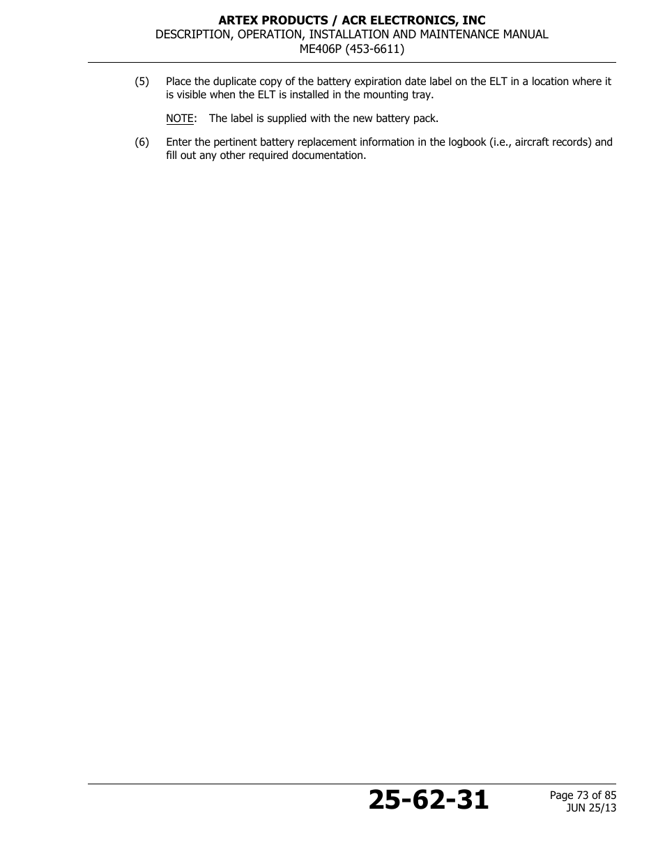 ACR&Artex ME406 Portable ELT User Manual | Page 73 / 85
