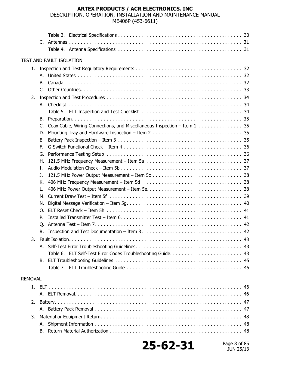 ACR&Artex ME406 Portable ELT User Manual | Page 8 / 85