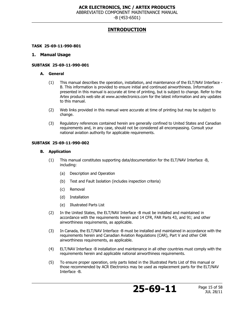 Introduction, Manual usage, A. general | B. application | ACR&Artex ELT to Nav Interface Boeing User Manual | Page 15 / 58