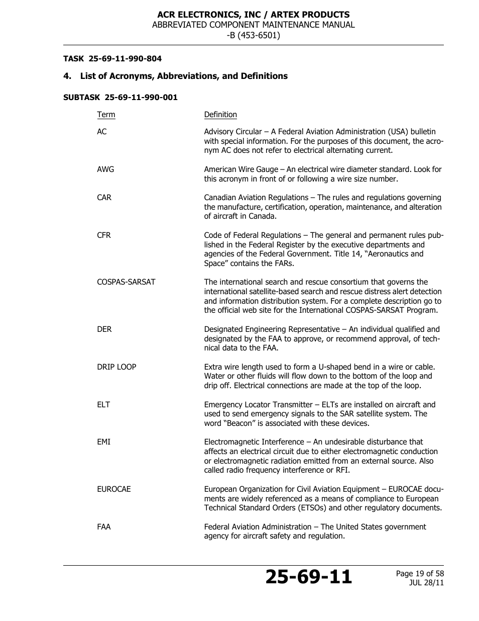 List of acronyms, abbreviations, and definitions | ACR&Artex ELT to Nav Interface Boeing User Manual | Page 19 / 58