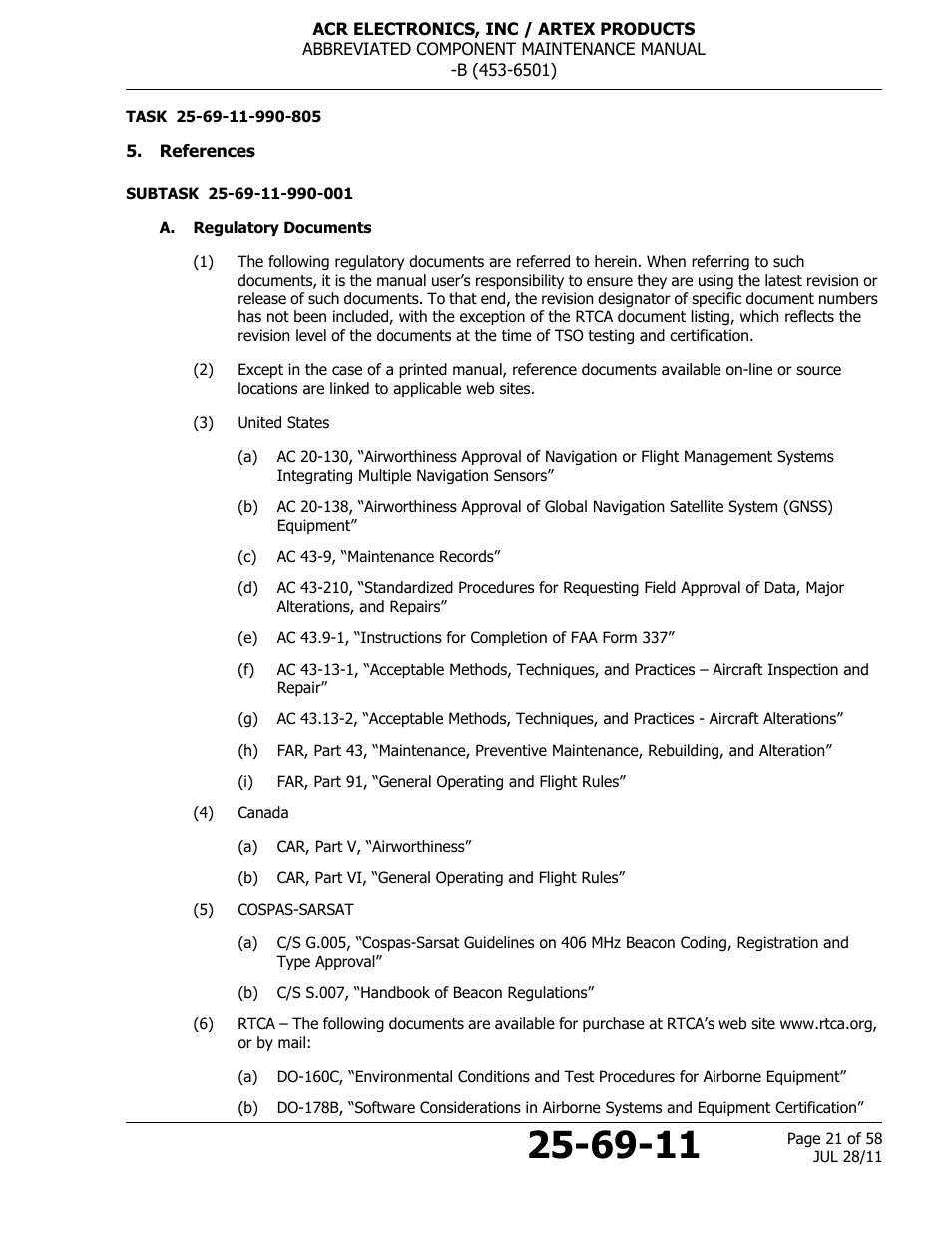 References, A. regulatory documents | ACR&Artex ELT to Nav Interface Boeing User Manual | Page 21 / 58