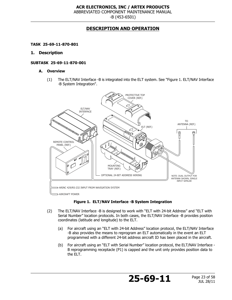 Description and operation, Description, A. overview | Figure 1. elt/nav interface -b system integration | ACR&Artex ELT to Nav Interface Boeing User Manual | Page 23 / 58