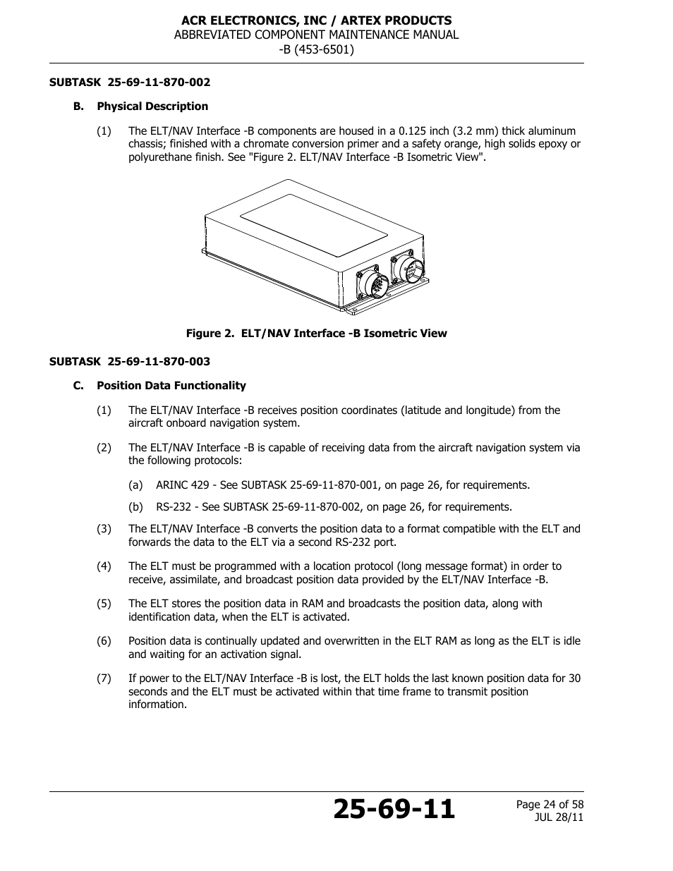 B. physical description, Figure 2. elt/nav interface -b isometric view, C. position data functionality | ACR&Artex ELT to Nav Interface Boeing User Manual | Page 24 / 58