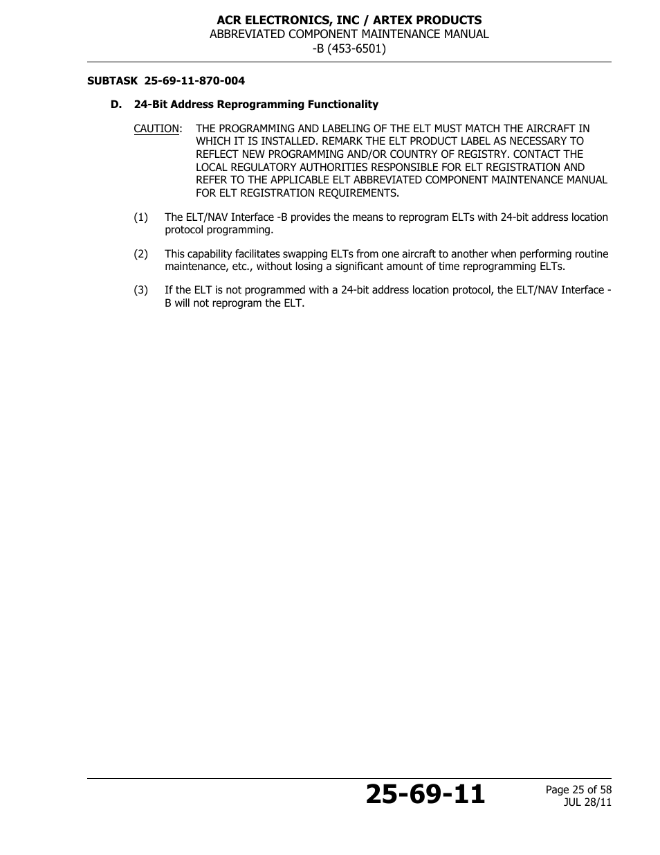 D. 24-bit address reprogramming functionality | ACR&Artex ELT to Nav Interface Boeing User Manual | Page 25 / 58