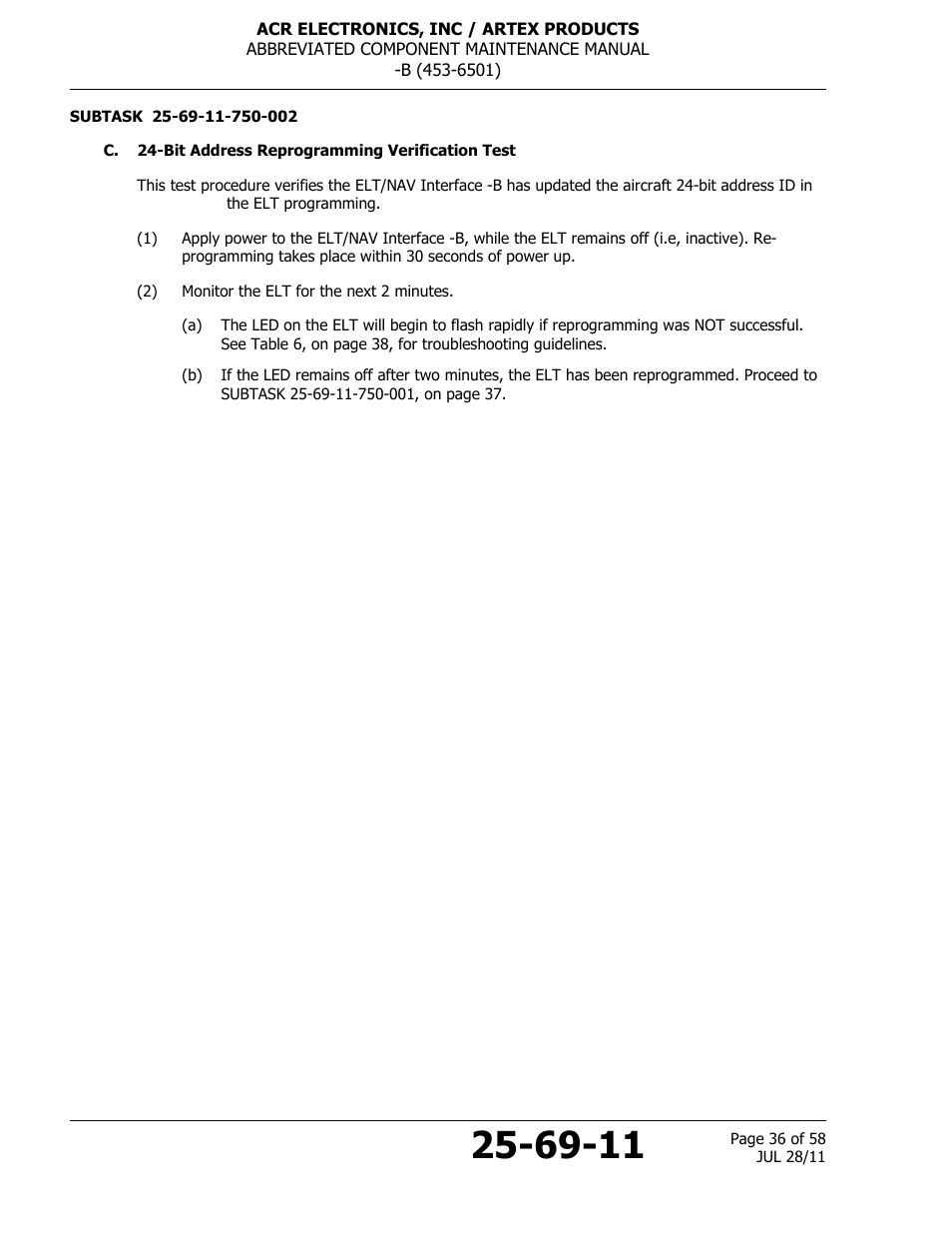 C. 24-bit address reprogramming verification test | ACR&Artex ELT to Nav Interface Boeing User Manual | Page 36 / 58
