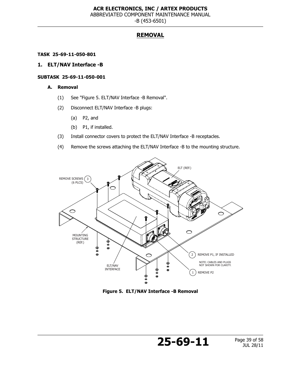 Removal, Elt/nav interface -b, A. removal | Figure 5. elt/nav interface -b removal | ACR&Artex ELT to Nav Interface Boeing User Manual | Page 39 / 58