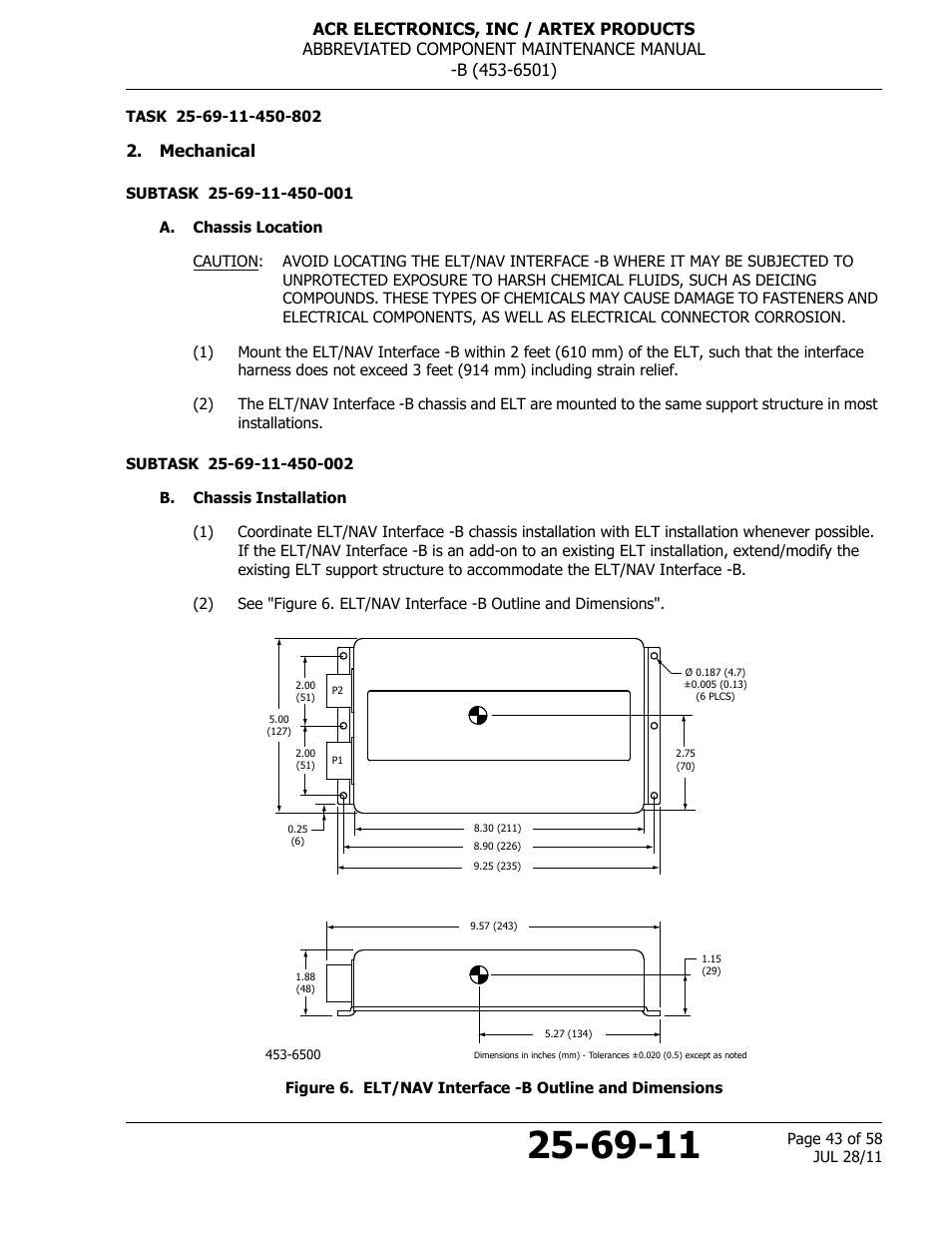 Mechanical, A. chassis location, B. chassis installation | ACR&Artex ELT to Nav Interface Boeing User Manual | Page 43 / 58