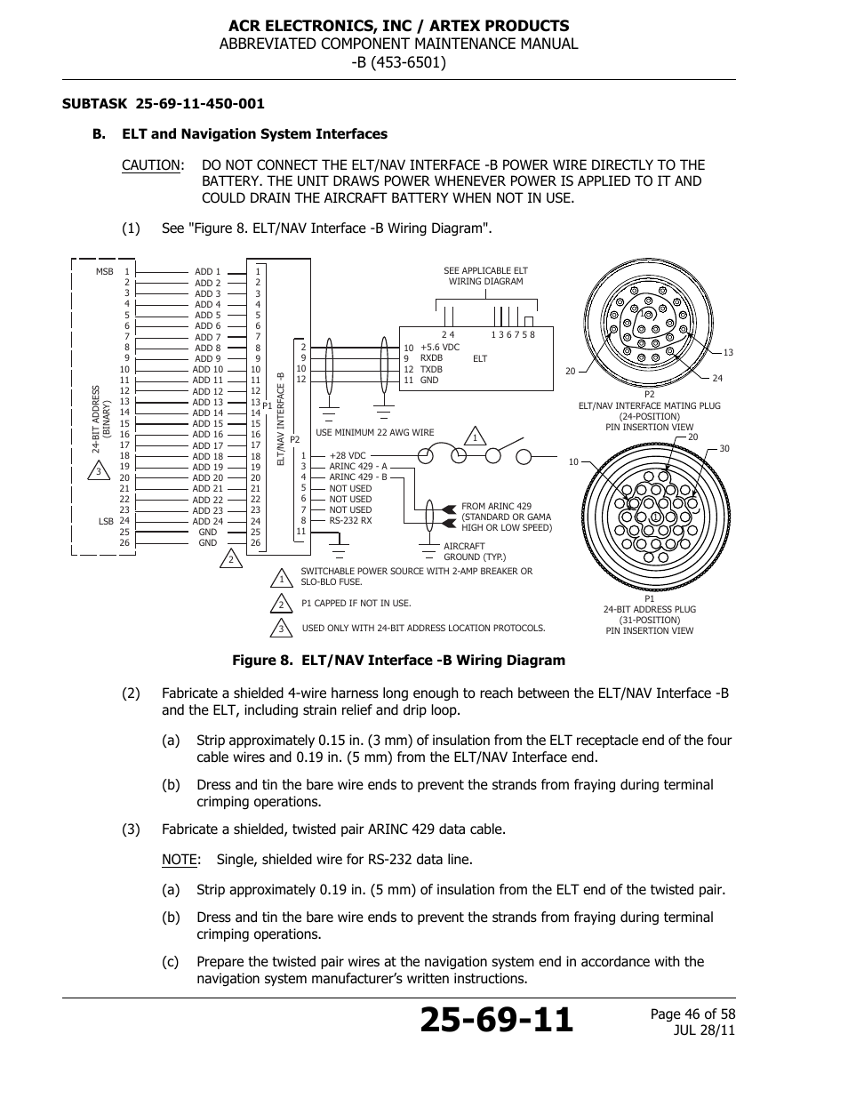 B. elt and navigation system interfaces, Figure 8. elt/nav interface -b wiring diagram | ACR&Artex ELT to Nav Interface Boeing User Manual | Page 46 / 58