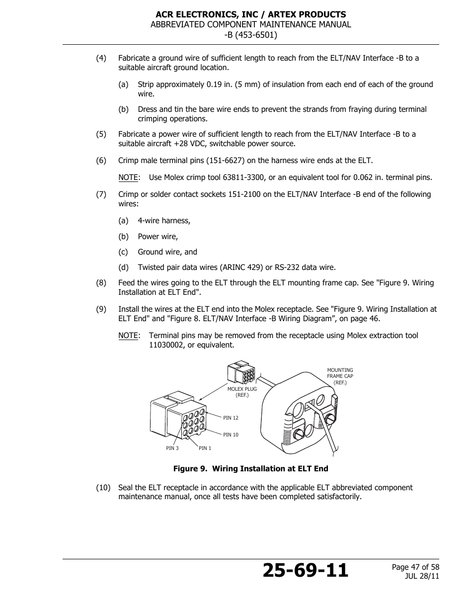 Figure 9. wiring installation at elt end | ACR&Artex ELT to Nav Interface Boeing User Manual | Page 47 / 58