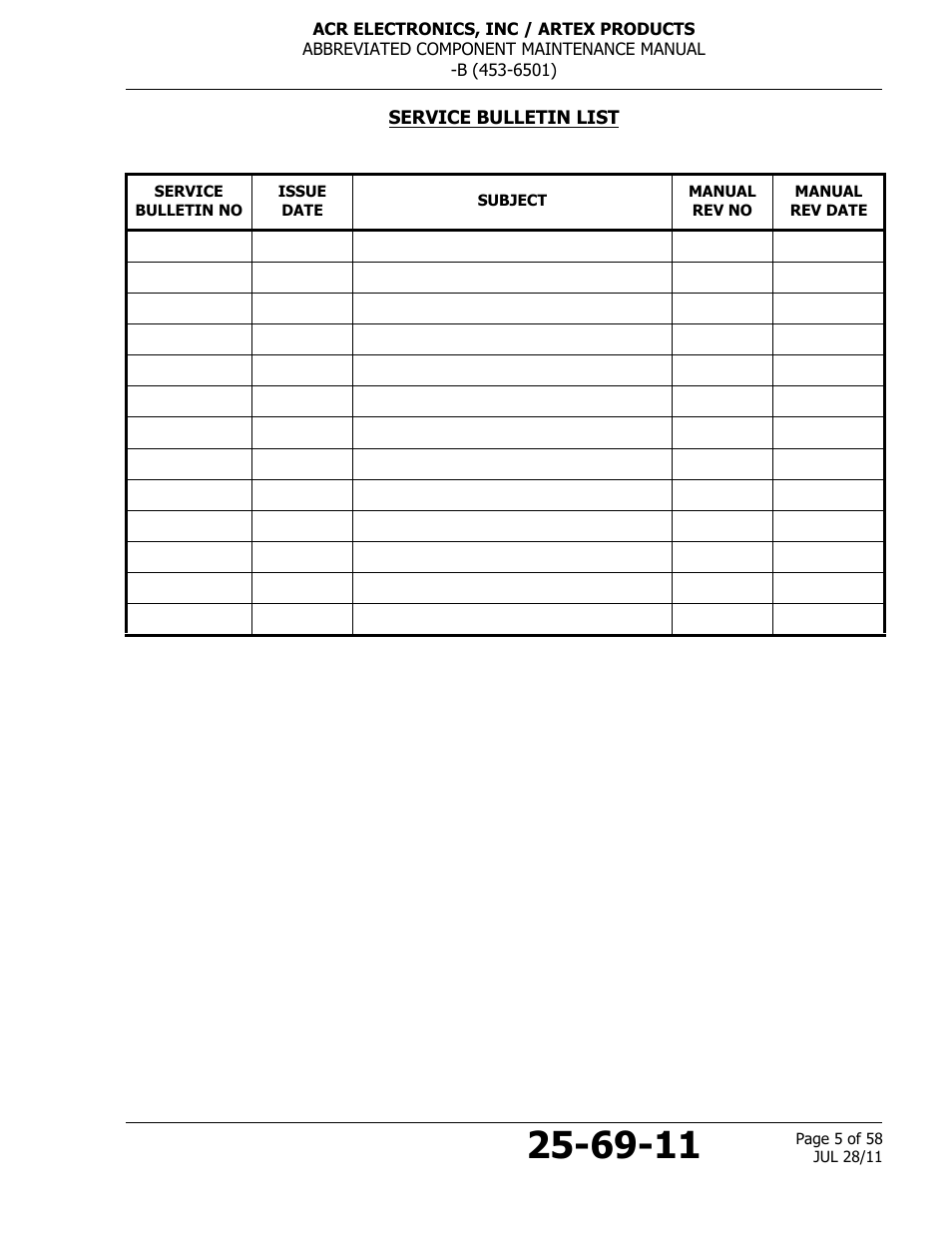 Service bulletin list | ACR&Artex ELT to Nav Interface Boeing User Manual | Page 5 / 58