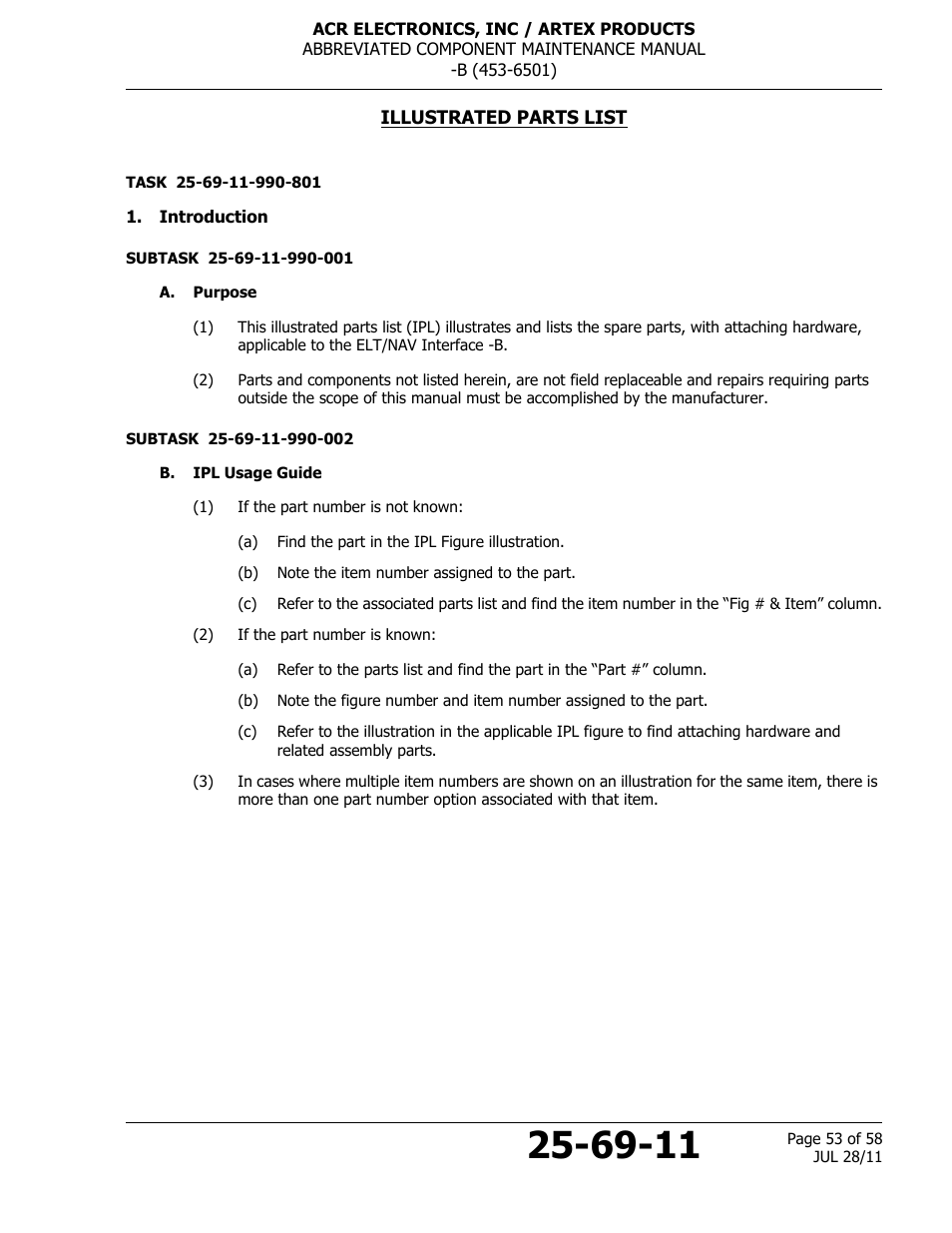 Illustrated parts list, Introduction, A. purpose | B. ipl usage guide | ACR&Artex ELT to Nav Interface Boeing User Manual | Page 53 / 58