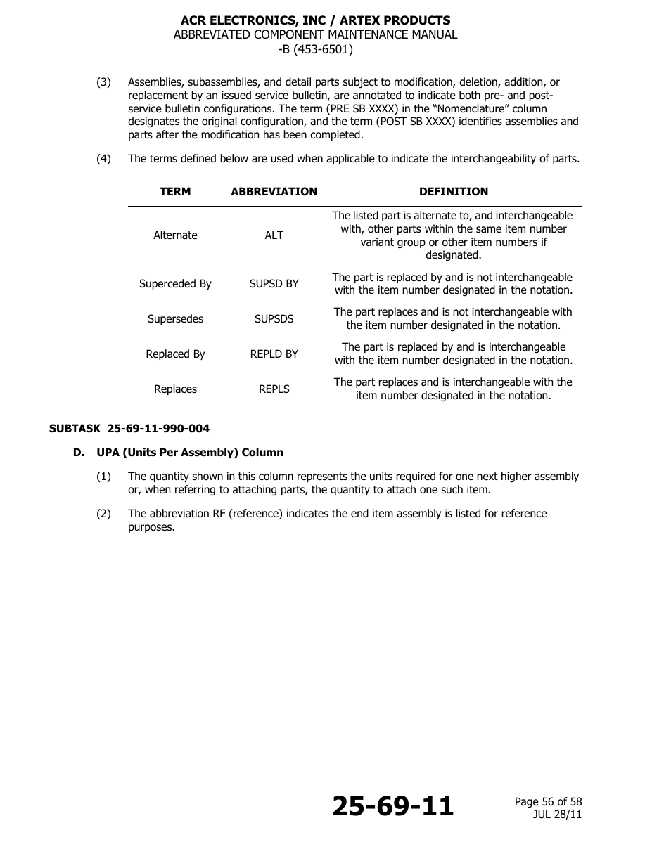 D. upa (units per assembly) column | ACR&Artex ELT to Nav Interface Boeing User Manual | Page 56 / 58
