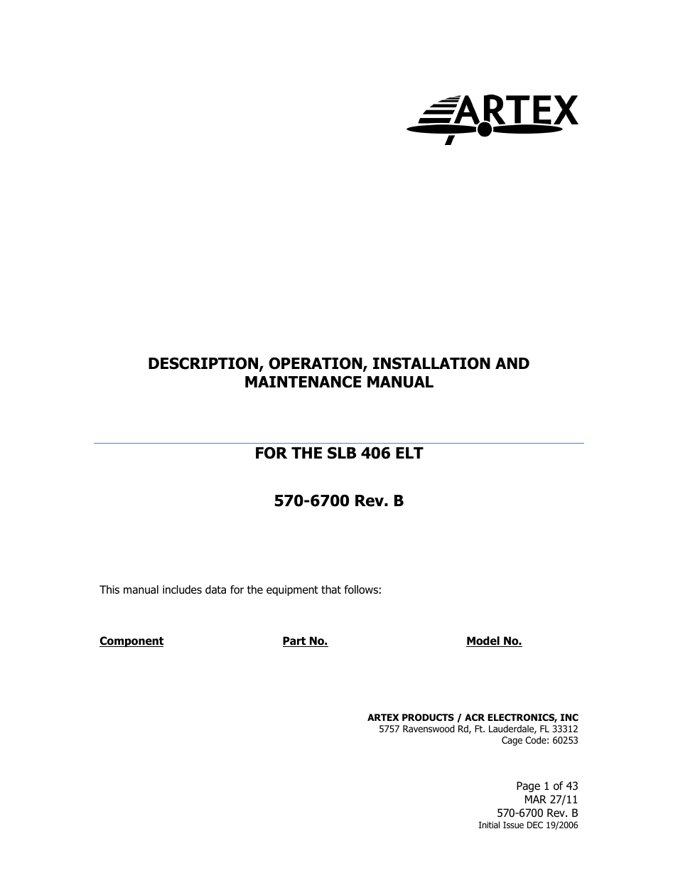 ACR&Artex SLB406 ELT User Manual | 43 pages