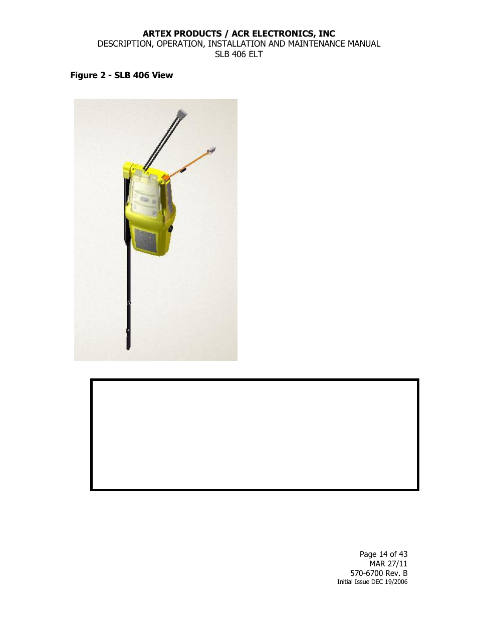 Figure 2 - slb 406 view, Warning | ACR&Artex SLB406 ELT User Manual | Page 14 / 43