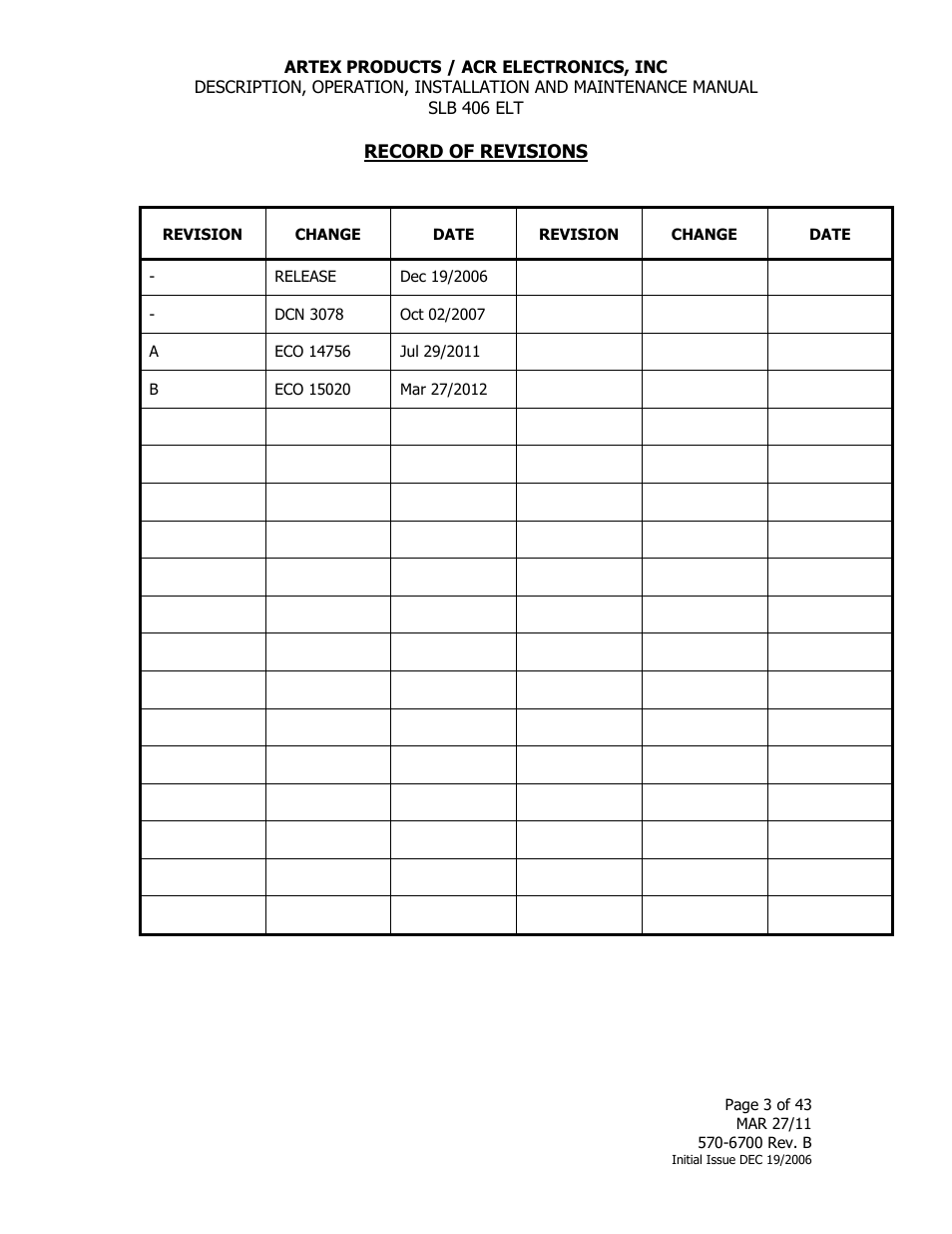 ACR&Artex SLB406 ELT User Manual | Page 3 / 43