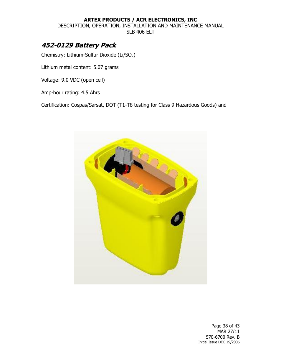 0129 battery pack | ACR&Artex SLB406 ELT User Manual | Page 38 / 43