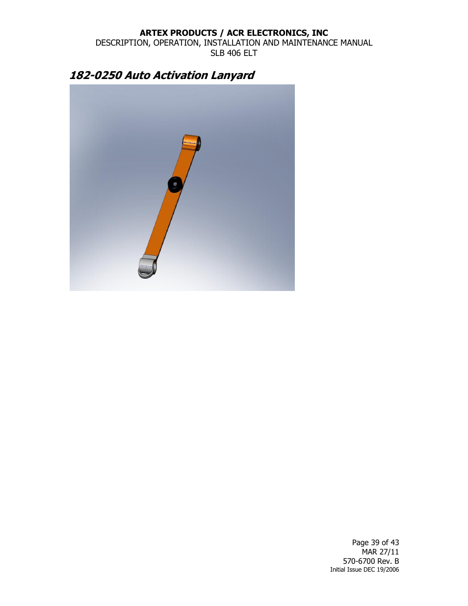 0250 auto activation lanyard | ACR&Artex SLB406 ELT User Manual | Page 39 / 43