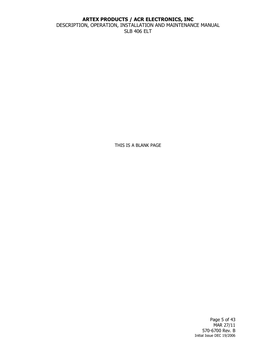 ACR&Artex SLB406 ELT User Manual | Page 5 / 43