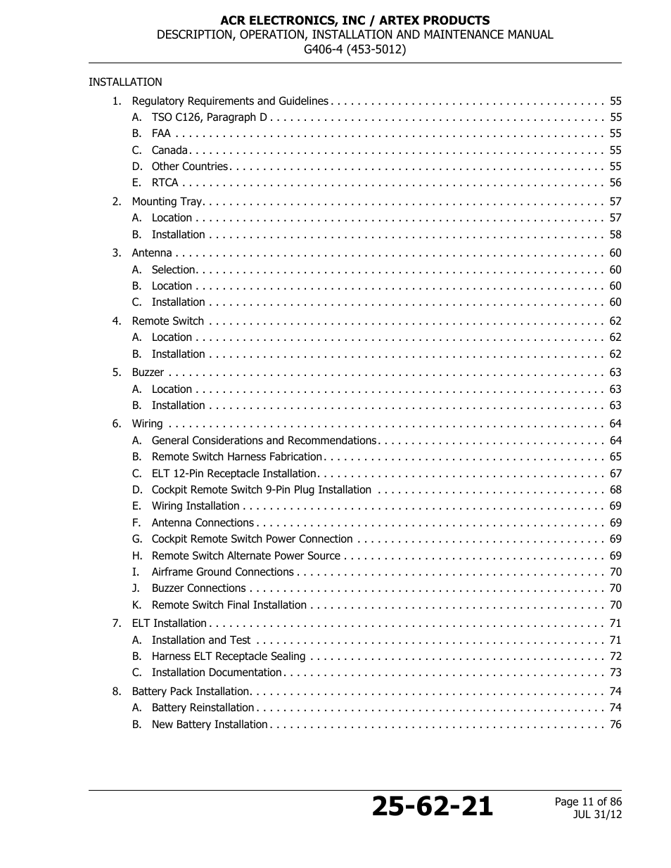 ACR&Artex G406-4 ELT User Manual | Page 11 / 86