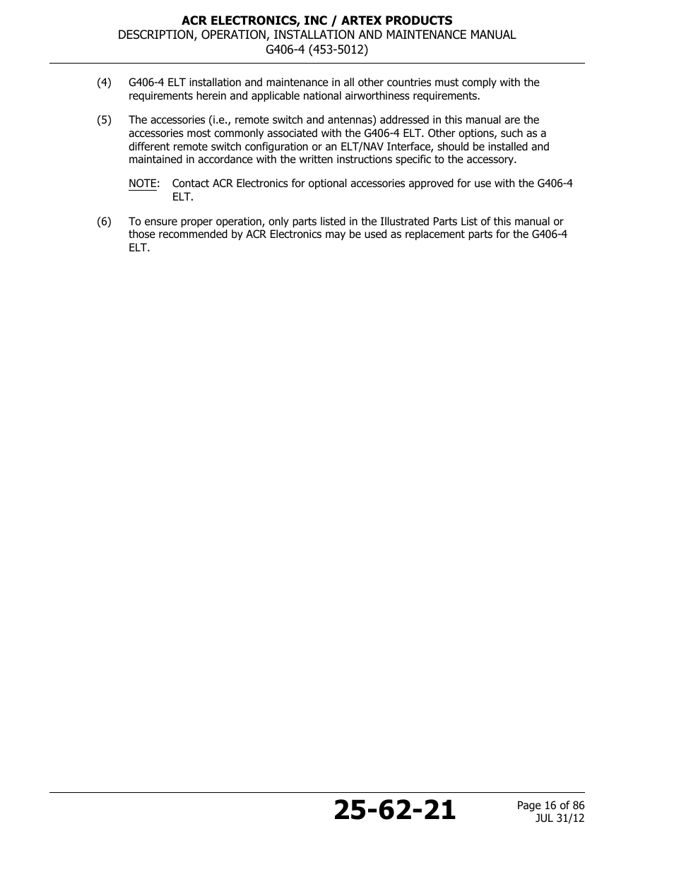ACR&Artex G406-4 ELT User Manual | Page 16 / 86